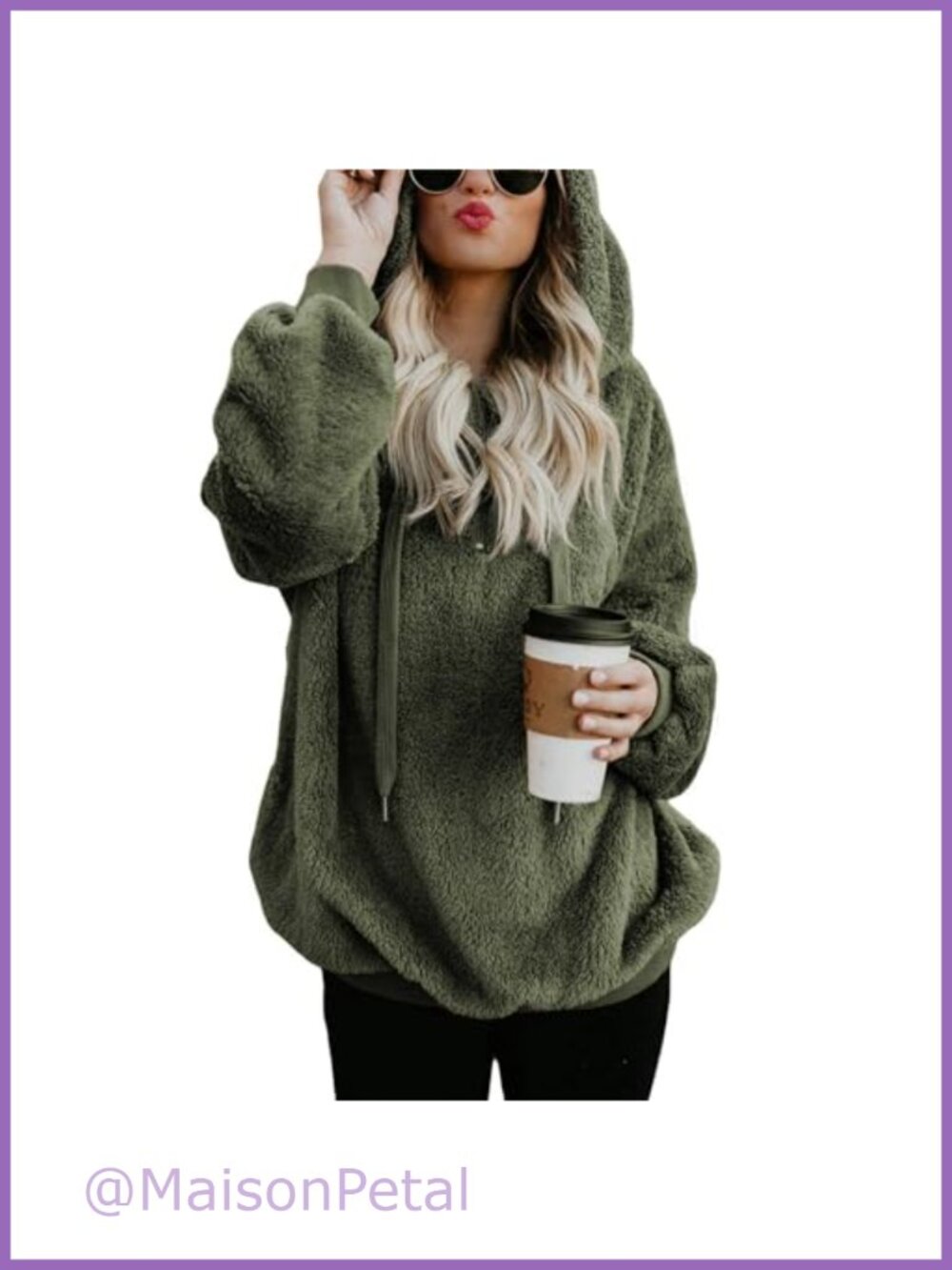 Fuzzy Sherpa Fleece Hoodie 14 Zip Pullover Sweatshirt
